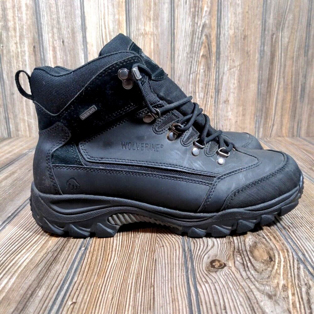Wolverine Men Spencer Hiking Work‎ Boots Black Leather Waterproof Sz 10 Outdoor